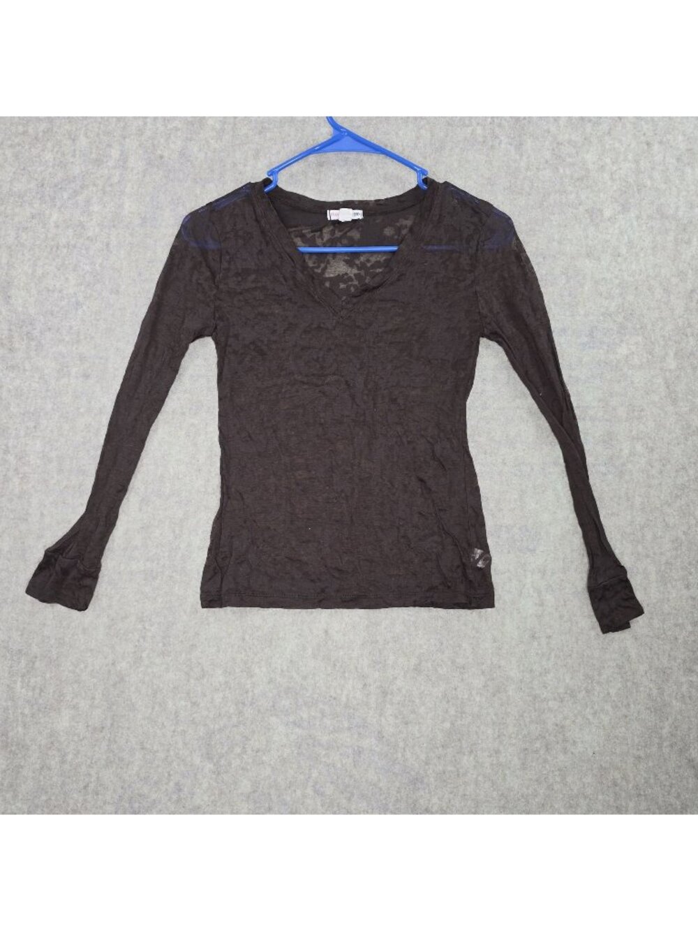 Banana Outfitters Women’s V-Neck Long Sleeve Brown Sheer Knit Top Medium Cotton